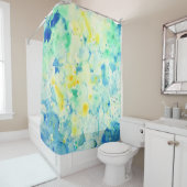 Rideau en douche vert d'aquarelle et jaune (En situation)