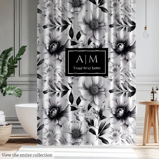 Rideau floral moderne noir et blanc pour salle de