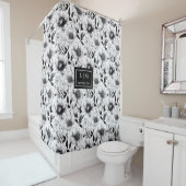 Rideau floral moderne noir et blanc pour salle de (En situation)