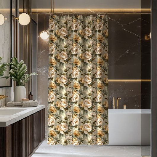 Rideau Luxueux Botanique Moderne Vert Or Accent