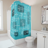 Rideaux De Douche 1950 Eames Era Art Crosshairs Turquoise (En situation)