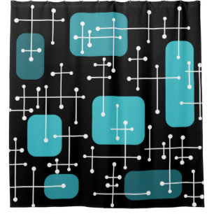 Rideaux De Douche 1950 Retro Art Crosshairs Black Turquoise
