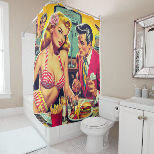 Rideaux De Douche 1950 Retro Coulpe
