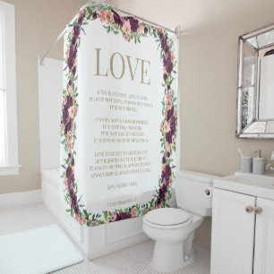 Rideaux De Douche 1 Corinthiens 13 Love Bible Verse Bourgogne Floral