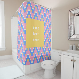 Rideaux De Douche 26036B Zigzag Géométrique Vague Rose Bleu Jaune