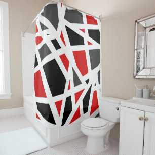 Rideaux De Douche 2 géométriques blancs noirs gris rouges
