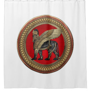 Rideaux De Douche [300] Lion ailé assyrien : Or et Lamassu noir
