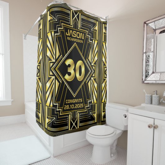 Rideaux De Douche 30e anniversaire Art Déco Gold Black Great Gatsby (En situation)