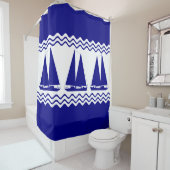 Rideaux De Douche 3 Bateaux Marine Bleu Et Blanc Décor Côtier (En situation)