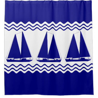 Rideaux De Douche 3 Bateaux Marine Bleu Et Blanc Décor Côtier