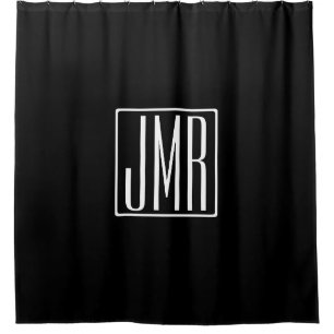 Rideaux De Douche 3 Initiales Monogramme   Noir et blanc (ou couleur