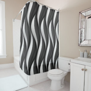 Rideaux De Douche 3 Motif noir et blanc ondulé Dimensional