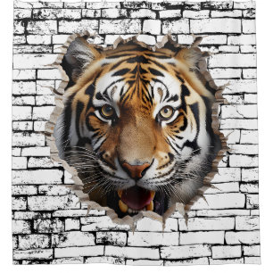 Rideaux De Douche 3D Jaguar Wall Break Art - Safari réaliste