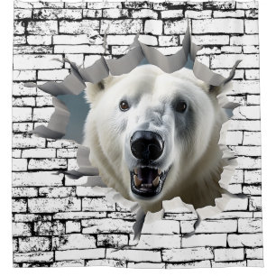 Rideaux De Douche 3D Polar Bear Wall Break Art - Safari réaliste
