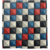 Rideaux De Douche 3D Pyramidal Geometric Pattern – Red, Blue & Cream (Devant)