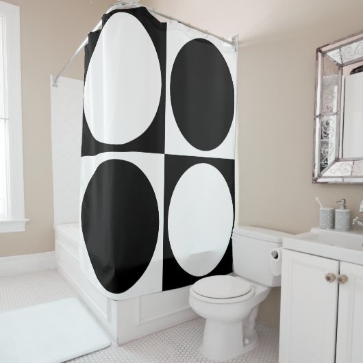 Rideaux De Douche 70s Checks and Circles Black and White (En situation)