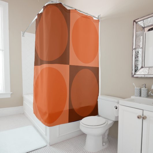 Rideaux De Douche 70s Checks and Circles Flame Orange (En situation)