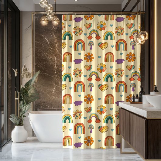 Rideaux De Douche 70s Style Curtain Groovy Pastel Rainbow Design