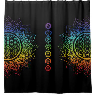 Rideaux De Douche 7 Chakras Fleur de vie Mandala | Noir
