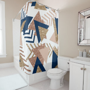 Rideaux De Douche 80s Abstrait tendance Marine et Rose Motif d'or