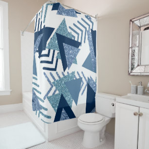 Rideaux De Douche 80s Luxe Abstrait Turquoise et bleu marine