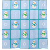 Rideaux De Douche À damiers hiver bonhomme de neige motif et flocons (Devant)