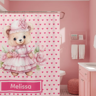 Rideaux de douche à monogramme Ourson Rose Féminin