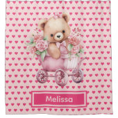 Rideaux de douche à monogramme Ourson Rose Féminin (Devant)