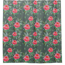 Rideaux de douche à motif de pivoines roses aquare