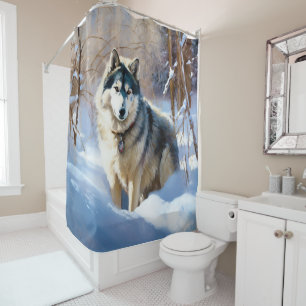 Rideaux De Douche Aaskan Malamute Laisser Il Neige Noël