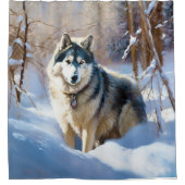 Rideaux De Douche Aaskan Malamute Laisser Il Neige Noël (Devant)