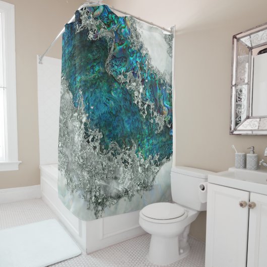 Rideaux De Douche Abalone Shell Pearl et Argent 2 (En situation)