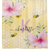 Rideaux De Douche Abeille jaune nid d'abeille fleuron rose monogramm (Devant)