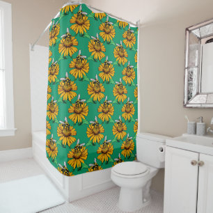 Rideaux De Douche Abeille sur motif de fleur de tournesol vert