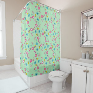 Rideaux De Douche Abeilles, oiseaux et fleurs vert motif