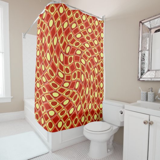 Rideaux De Douche Abstract geometric swirl retro pattern in red  (En situation)