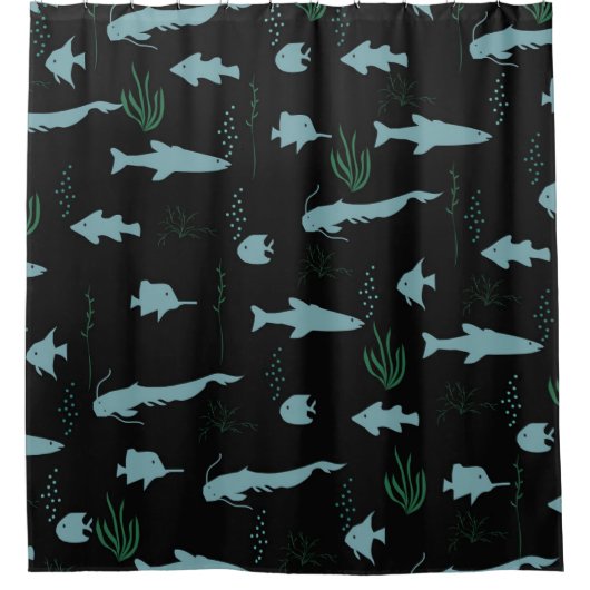 Rideaux De Douche Abstract underwater pattern with fishes and seawee (Devant)