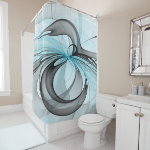 Rideaux De Douche Abstrait Anthracite Gris Bleu Moderne Fractage Art