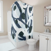 Rideaux De Douche Abstrait bleu et marine brushstrokies peinture ill (En situation)