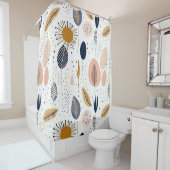 Rideaux De Douche Abstrait boho pastel beige feuilles simples (En situation)