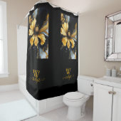 Rideaux De Douche abstrait chic noir floral (En situation)