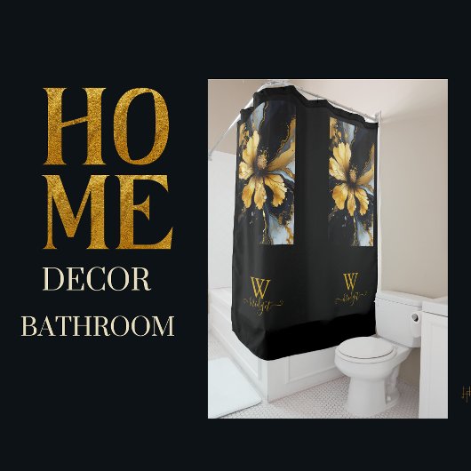 Rideaux De Douche abstrait chic noir floral