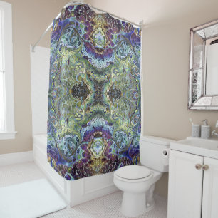 Rideaux De Douche Abstrait couleur Mandala olive sauge violet bleu