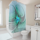 Rideaux De Douche Abstrait De Bleu, Art Fractal Moderne (En situation)