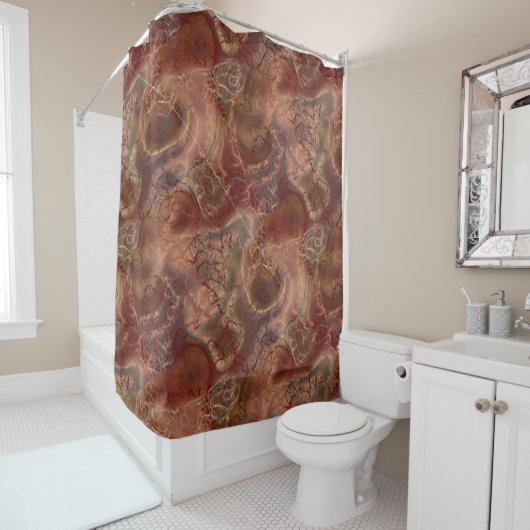 Rideaux De Douche abstrait de marbre orange et rouge (En situation)