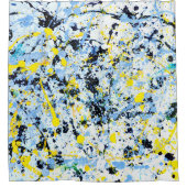 Rideaux De Douche Abstrait en bleu, jaune et noir (Devant)