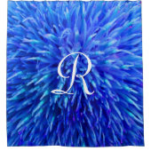 Rideaux De Douche Abstrait Floral Bleu, Monogramme Blanc, (Devant)