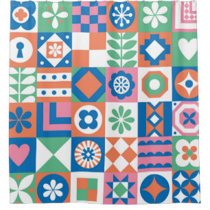 Rideaux De Douche Abstrait Floral Scandinavian Folk Motif