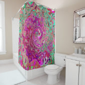 Rideaux De Douche Abstrait Magenta et Green Retro Liquid Swirl (En situation)