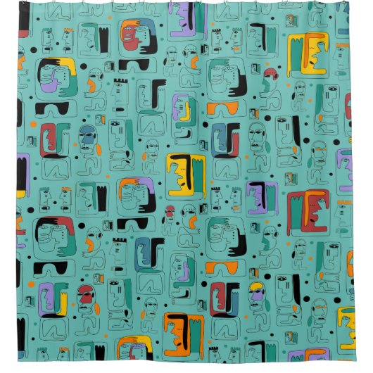 Rideaux De Douche Abstrait maya anciens visages motif 1 (Devant)